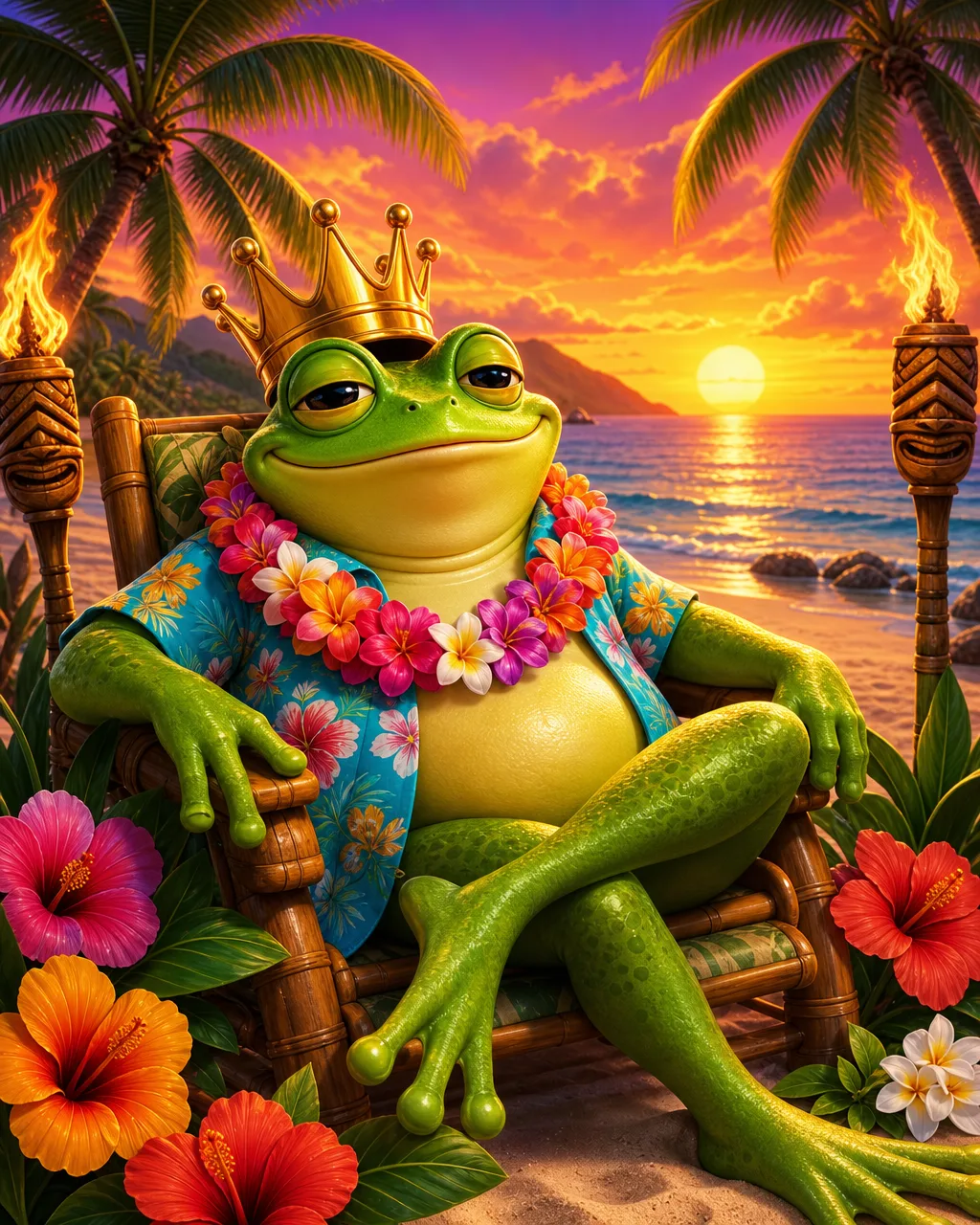 Portada de la slot Aloha King Elvis con la rana en una playa tropical