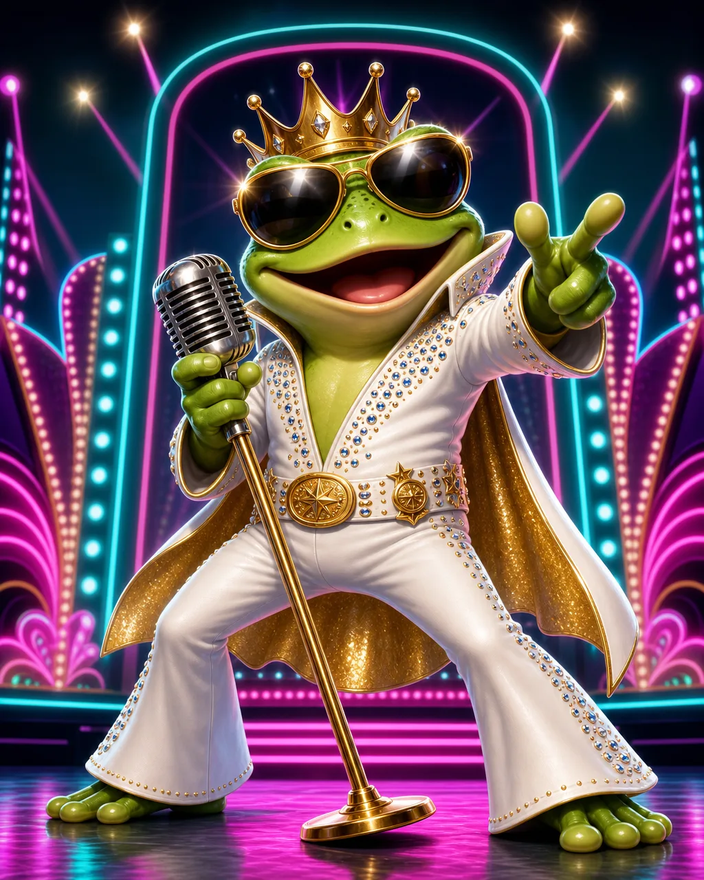 Portada de la slot Elvis Frog in Vegas con la rana cantante sobre el escenario