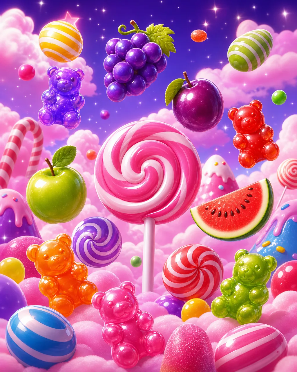 Portada de la slot Sweet Bonanza con frutas y dulces de colores