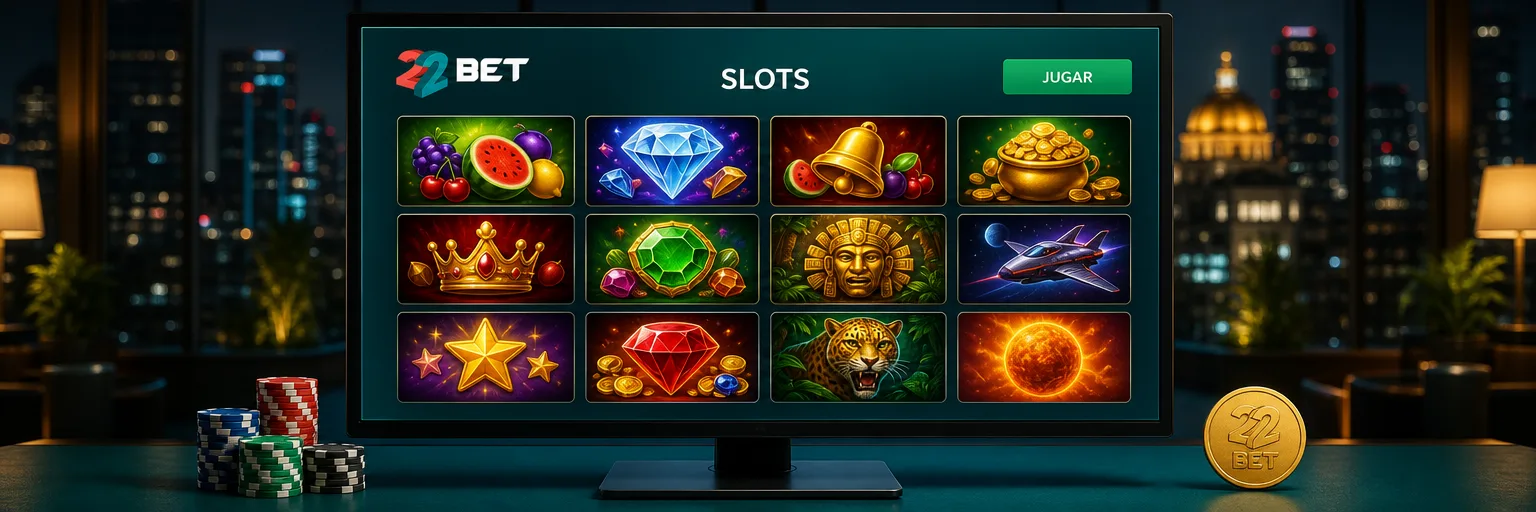 Lobby de slots de 22Bet con los mosaicos de los juegos ordenados en una cuadrícula