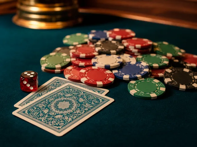 Símbolo de póker con una escalera de cartas y fichas
