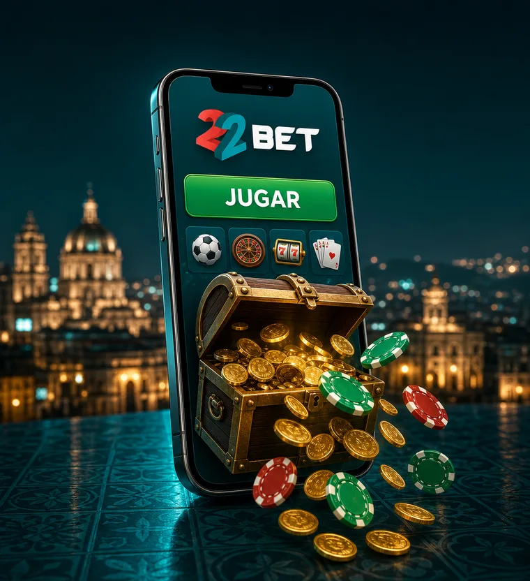 App de 22Bet en la pantalla de un celular con el ticket de apuesta abierto